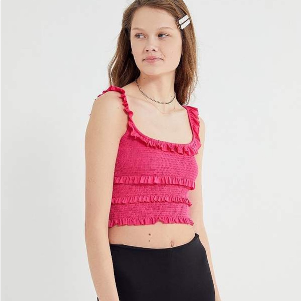 Urban Outfitters pink smocked ruffle top